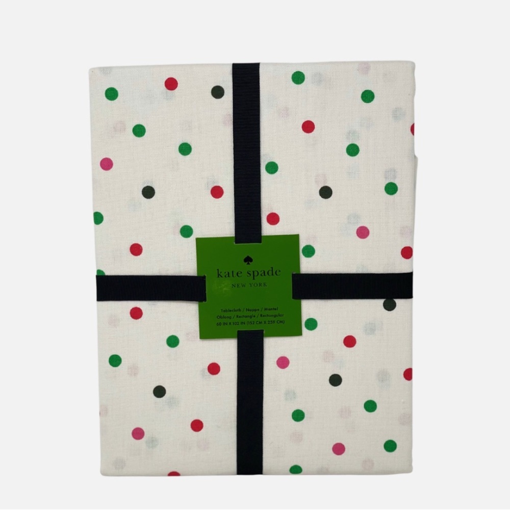Kate Spade 60 x 102" Christmas Holiday Confetti Cotton Tablecloth Seats 8-10 NEW